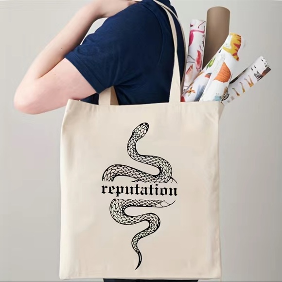 Taylor Swift Inspired "Reputation" Snake Pattern Reusable Canvas Tote Bag - Picture 1 of 4